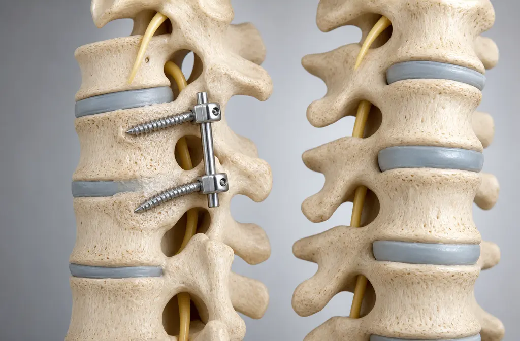 Anatomical view of lumbar spinal fusion hardware