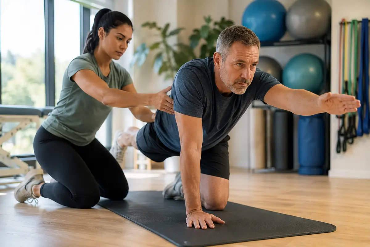Patient doing physical therapy exercises with therapist