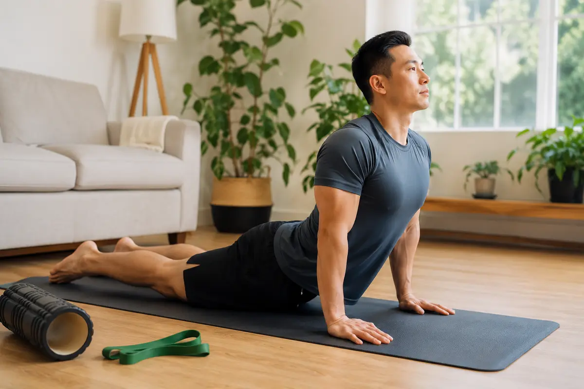 Person performing McKenzie extension exercise at home